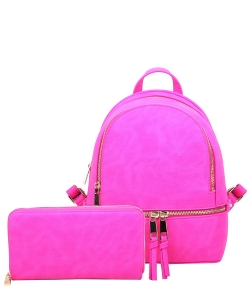 Fashion Zipper Classic Backpack & Wallet Set LP1082W FUCHSIA